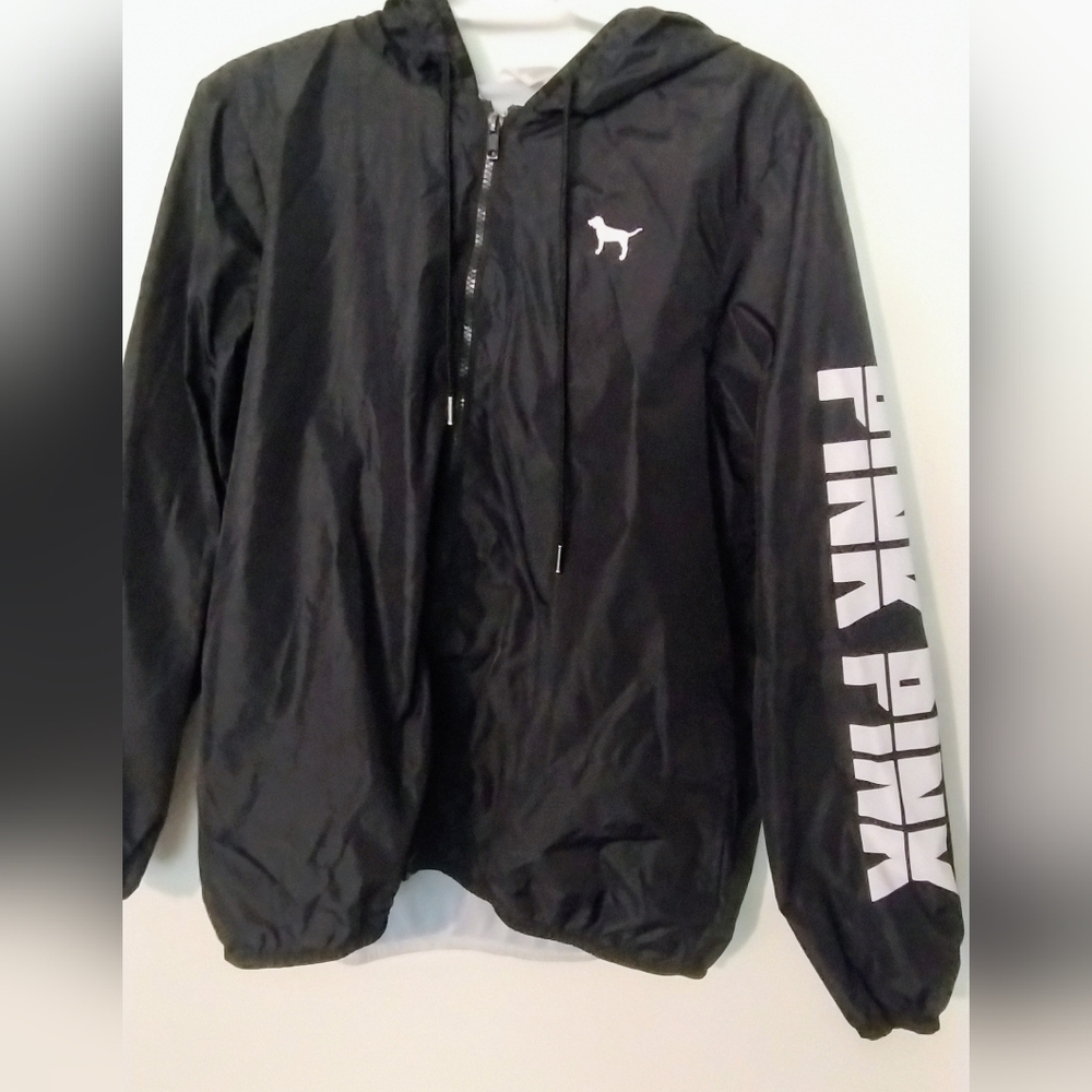 PINK Victoria's Secret Black Windbreaker with White Accents